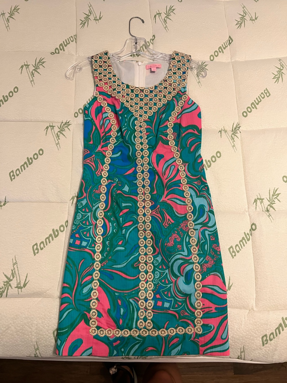 Vibrant Teal and Pink Printed Mini Dress